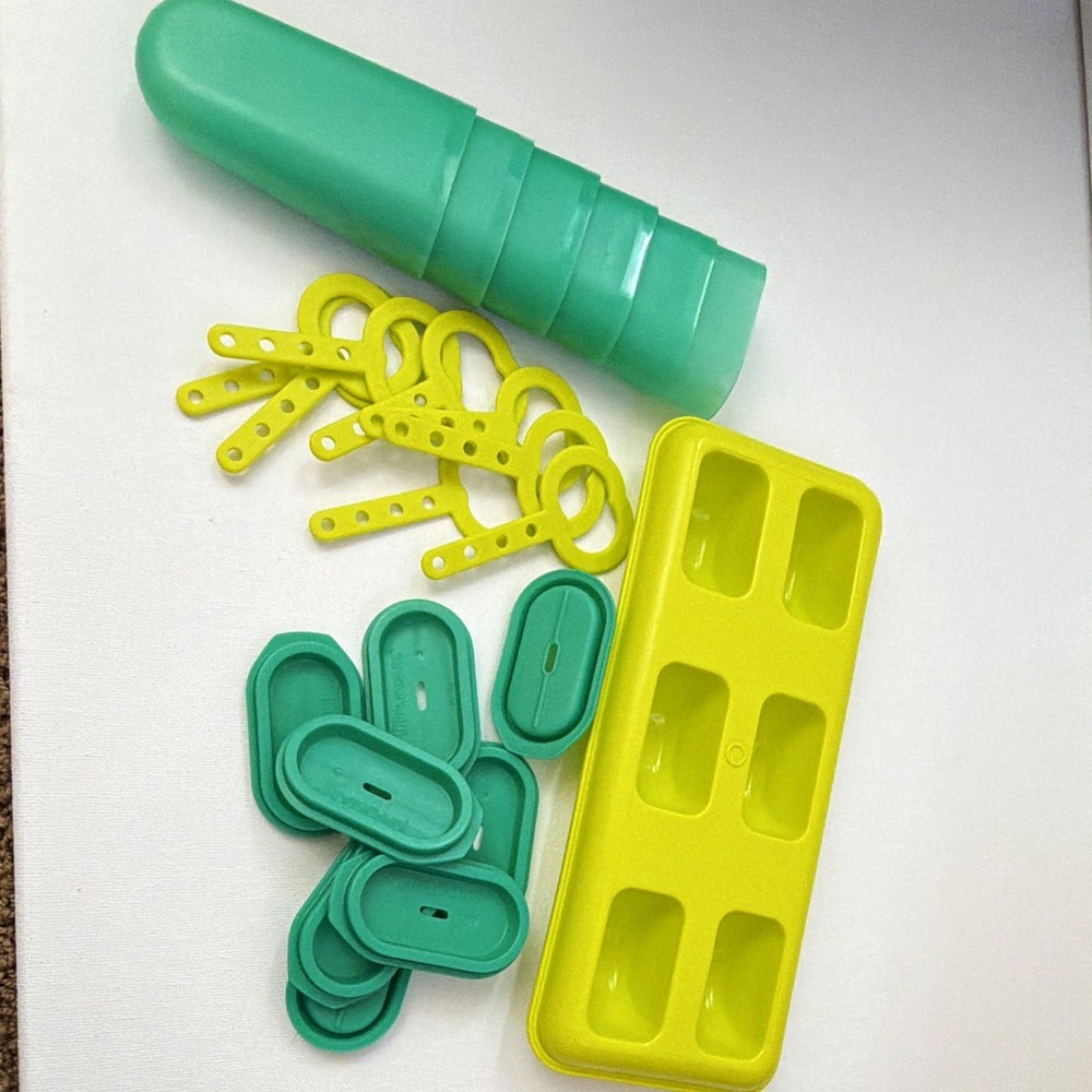 Tupperware LolliTups Set of 6 Popsicle Molds w/ Tray & Lids Turquoise Lime